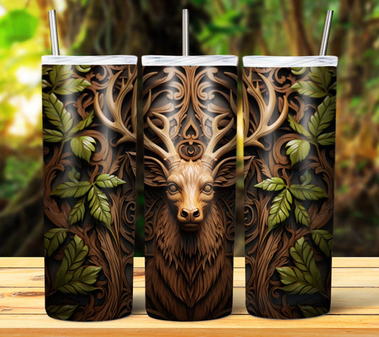 Wood Carved Deer Sublimation Tumbler/Mug Images Bundle