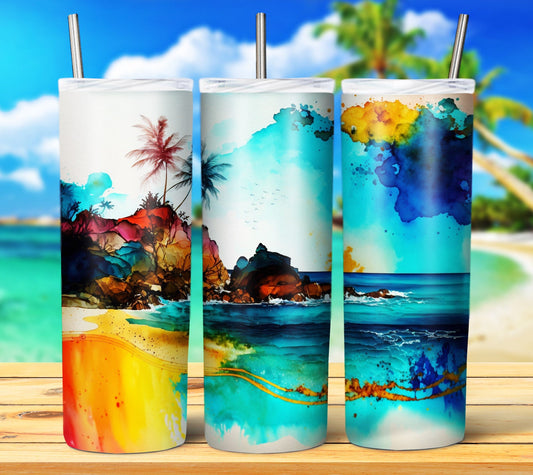 Watercolor Beach 20oz Sublimation Tumbler Images Bundle