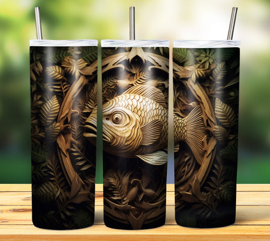 Wood Fish Engrave 20oz Sublimation Tumbler Image