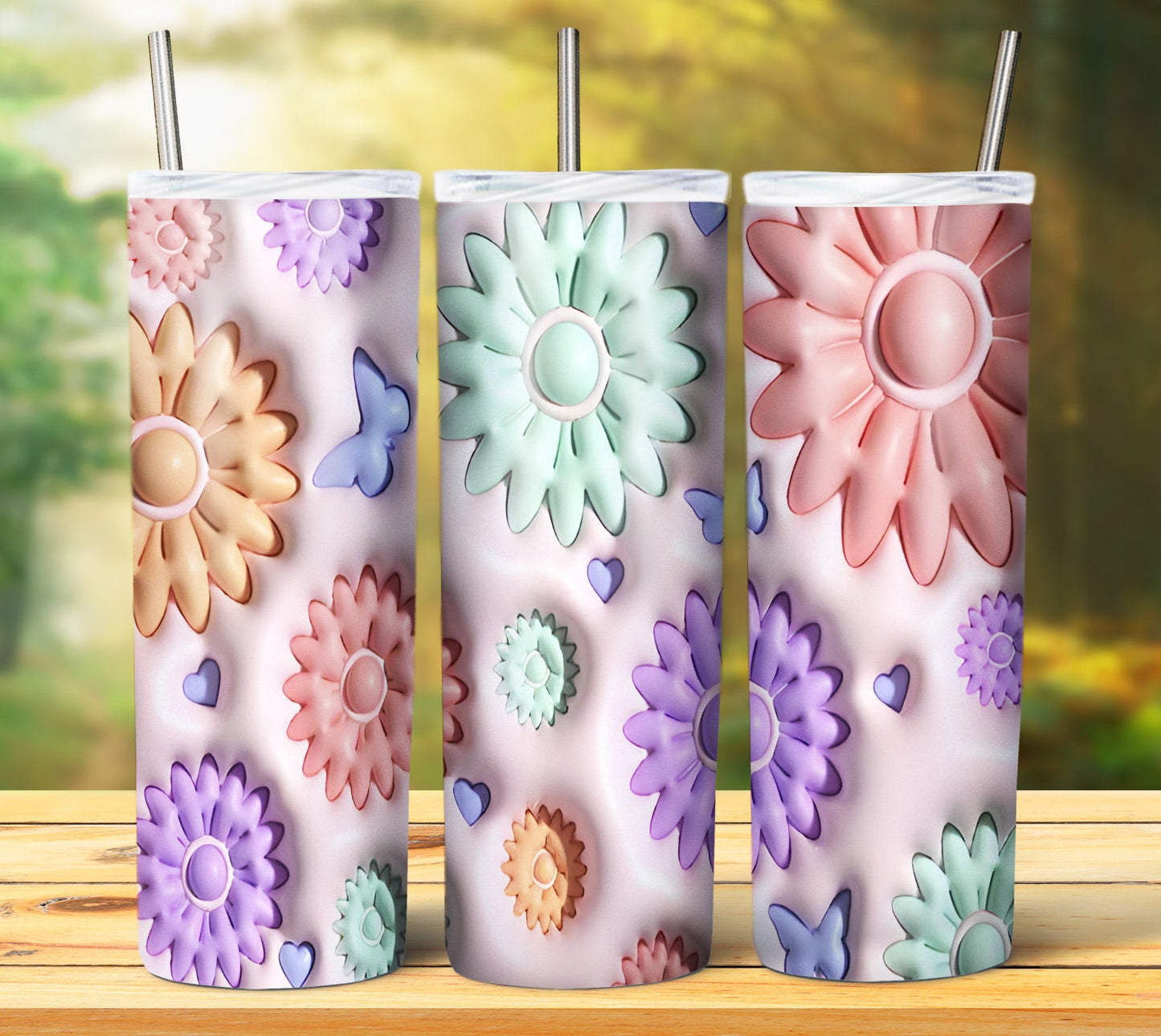 3D Inflate/Puff Flowers 20oz Sublimation Tumbler Image