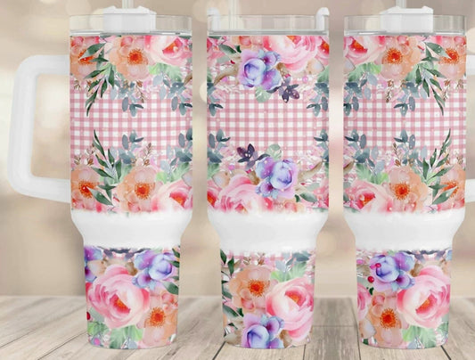 Plaid Floral Tumbler 40oz Sublimation Image