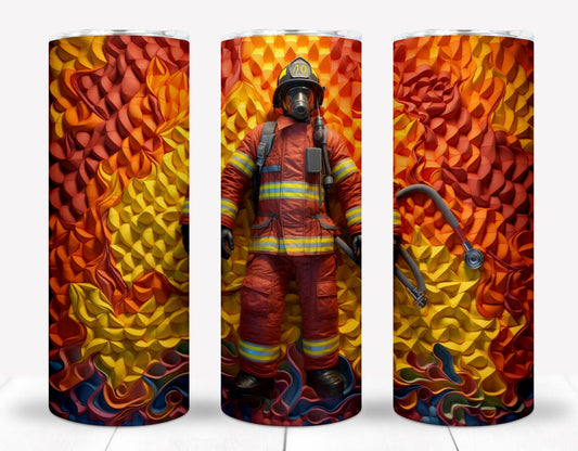 3D Inflate/Puff Fireman 20oz Sublimation Tumbler Image