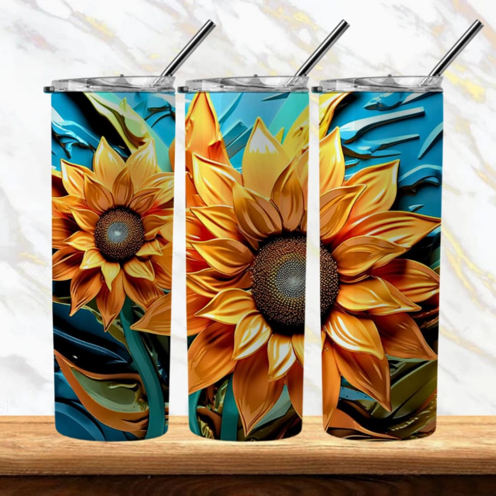 3D Paper Sunflowers 20oz Sublimation Tumbler Image