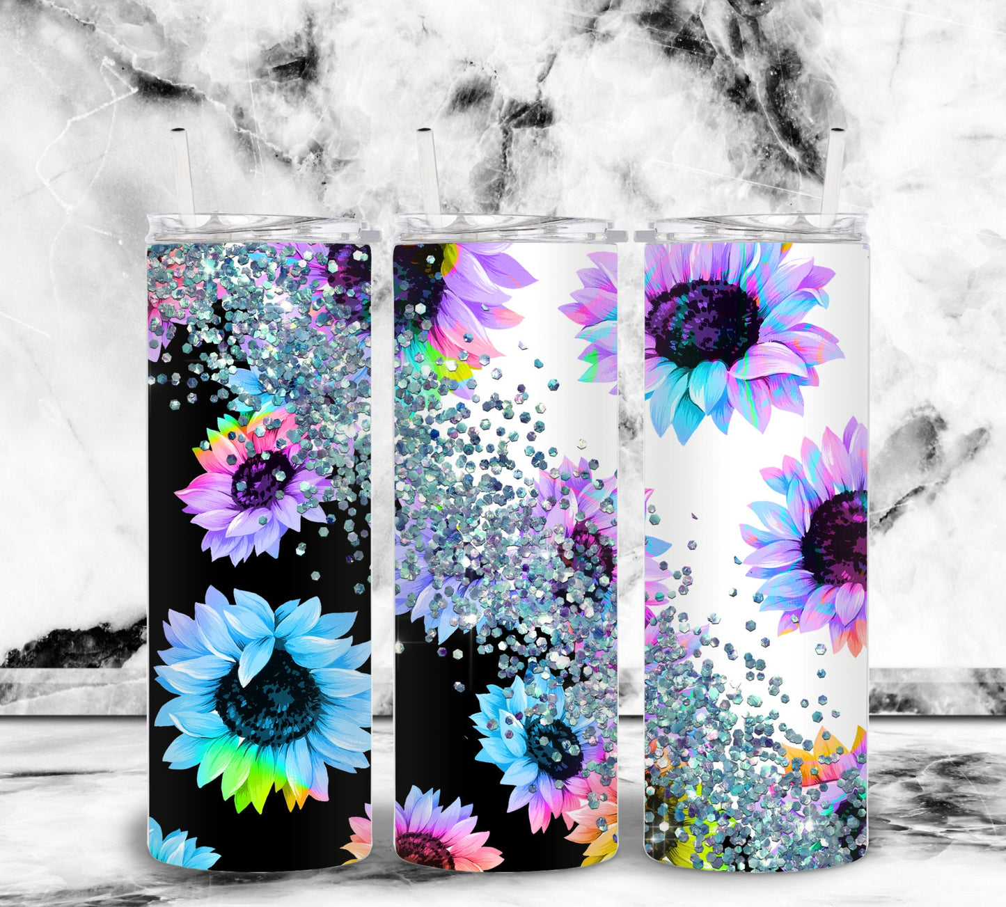 Sunflower Glitter 20oz Sublimation Tumbler Image