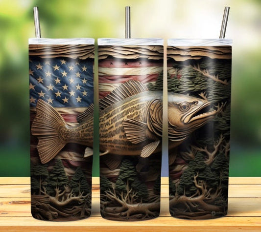 Wood Carved Fish Sublimation 20oz Tumbler Image