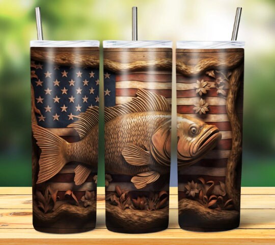 3d Wood Carved Fish Sublimation 20oz Tumbler Image