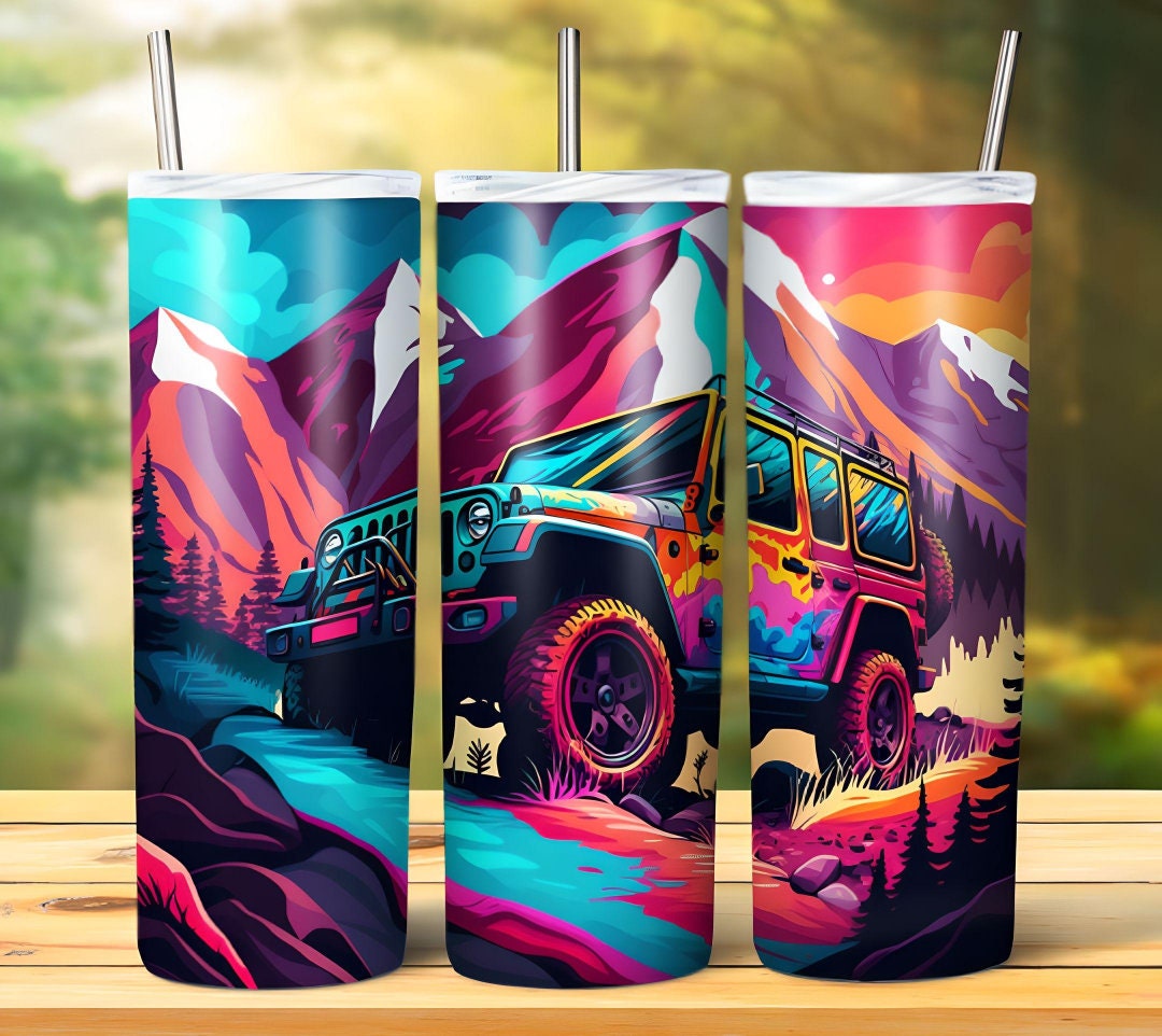 Watercolor Jeep Car Sublimation 20oz Tumbler Image