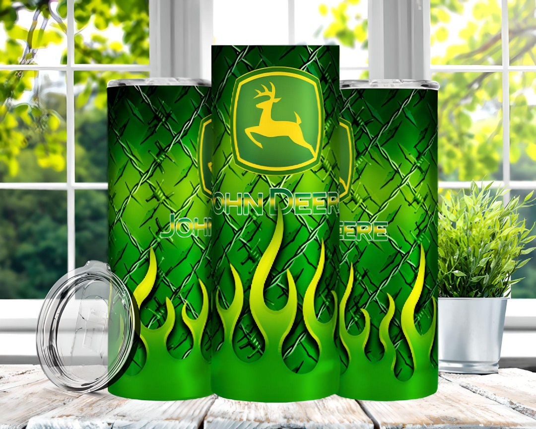 Green Deere Flames Sublimation 20oz Tumbler Image