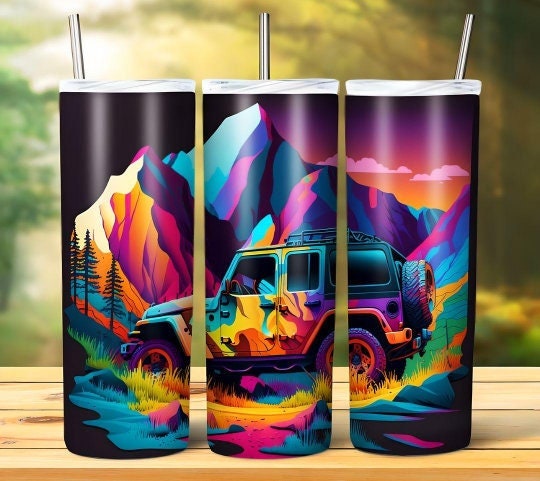 Watercolor Jeep Car Sublimation 20oz Tumbler Image