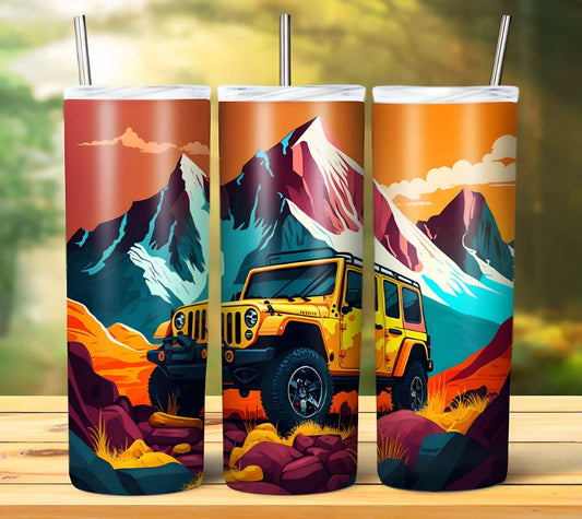 Watercolor Jeep Car Sublimation 20oz Tumbler Image