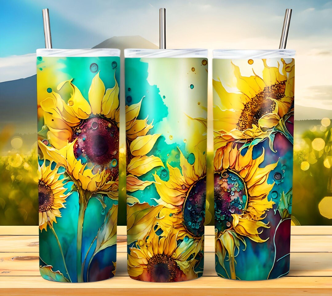 Watercolor Sunflowers Sublimation 20oz Tumbler Image