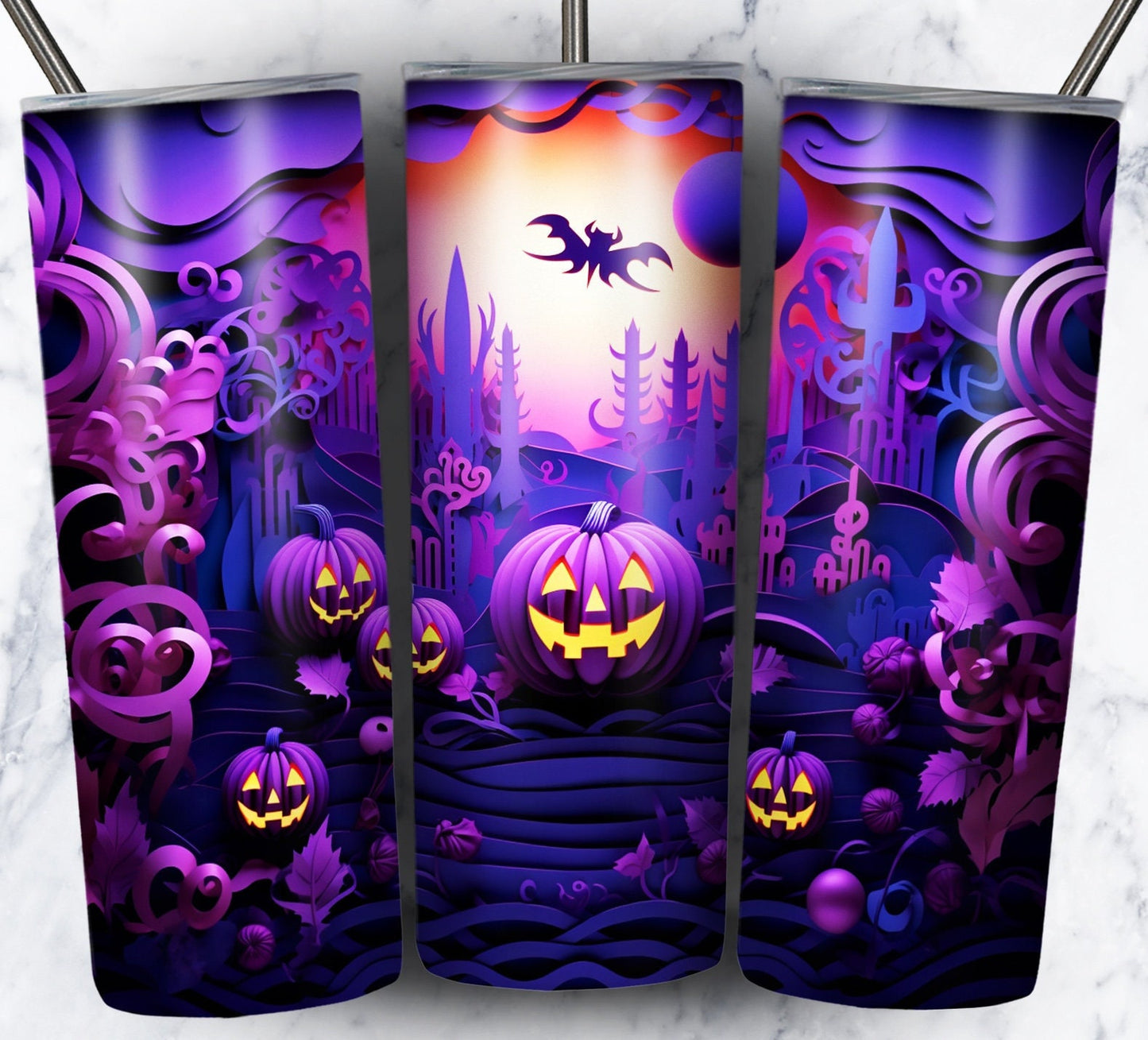 3D Paper Halloween Sublimation 20oz Tumbler Image