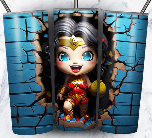 3d Kid Cartoon Superhero Sublimation 20oz Tumbler Image