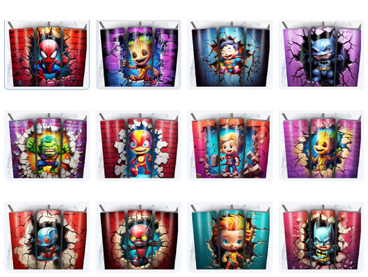 Kid Cartoon Superhero Sublimation 20oz Tumbler Images Bundle