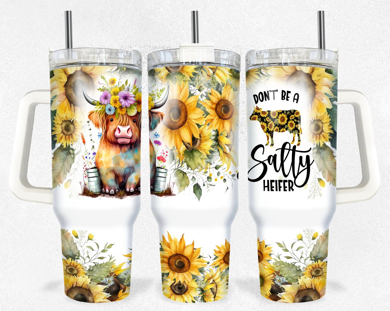 Salty Heifer Sunflower Sublimation 40oz Tumbler Image